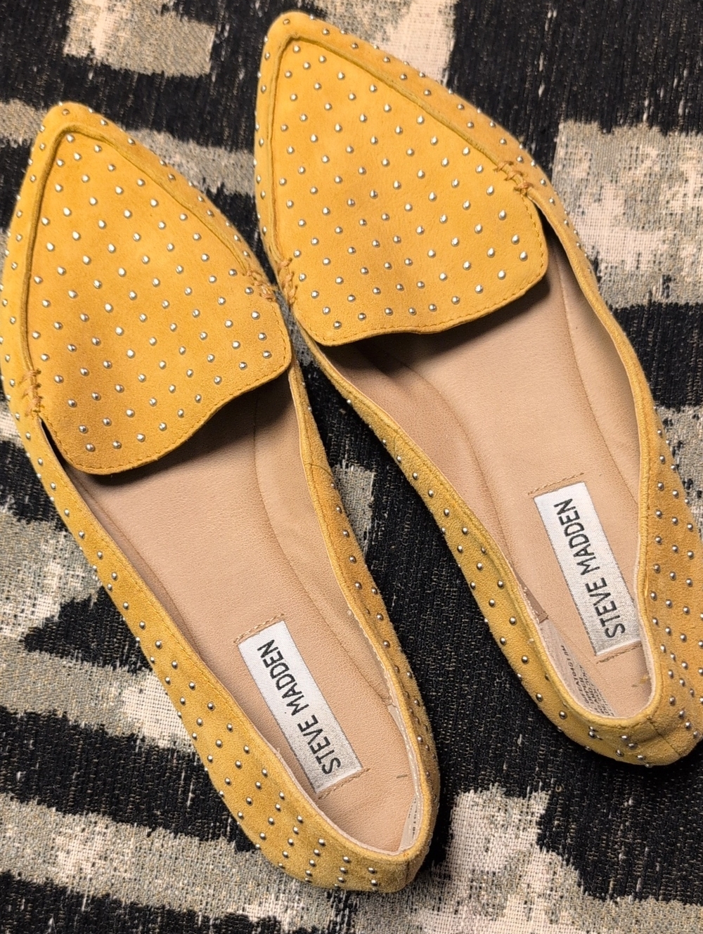 Steve Madden Yellow Studded Pointed Suede Flats